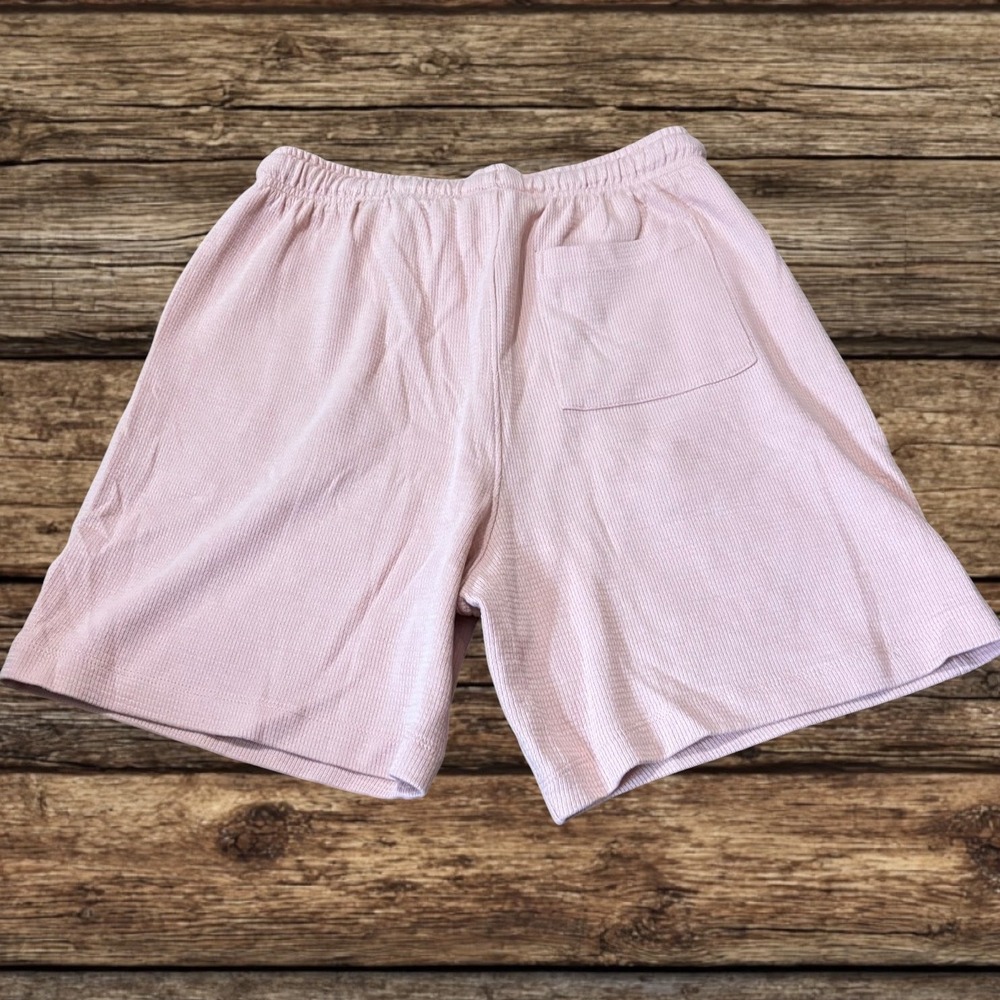 Amongst Others Mens Pink Waffle Knit Drawstring Gym Sweat Shorts Loungewear M - Picture 7 of 11